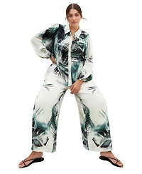 City Chic Plus Piper Palm Print Collared Long-Sleeve Relaxed-Fit Shirt