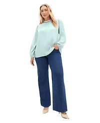 City Chic Plus Lorena Mock-Neck Ladder-Stitch Detail Top