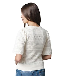 Hope & Henry Women's Organic Cotton Bell Sleeve Pointelle Sweater Top