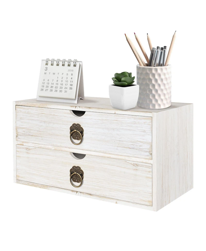 Danrong Wood Drawer Desk Organizer Rustic Desktop Storage For Home Office