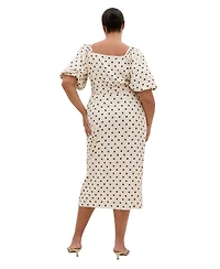City Chic Plus Claudine Wrap Spot-Print Balloon-Sleeve Midi Dress