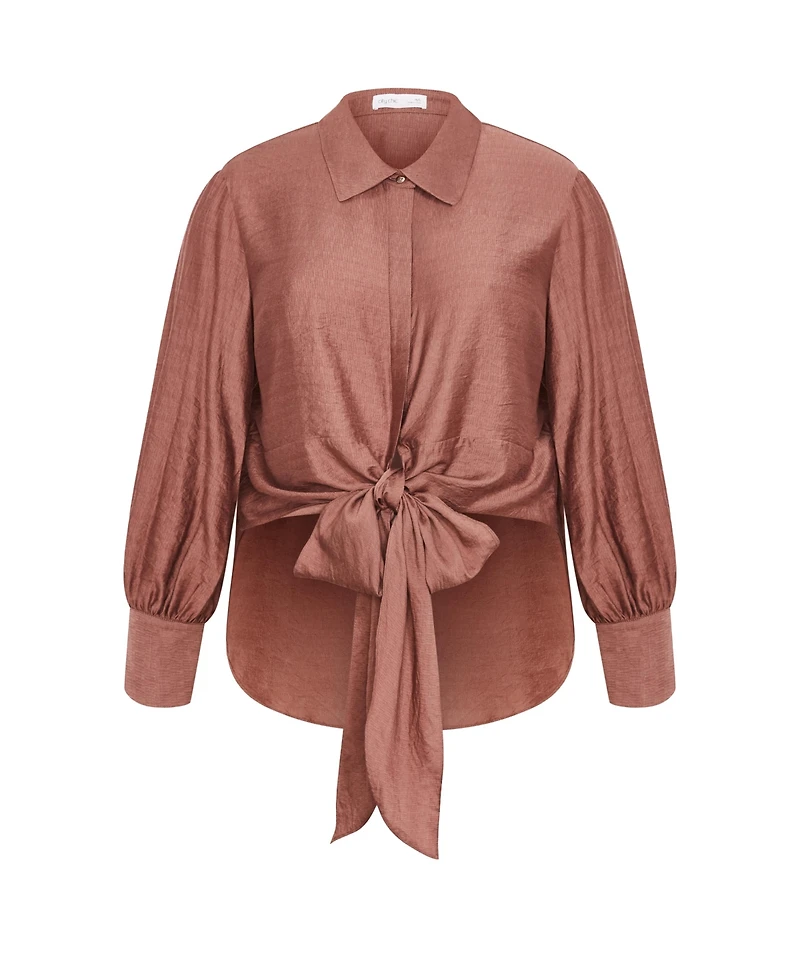 City Chic Plus Rosabella Tie-Front Button-Up Hi-Lo Shirt