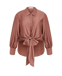 City Chic Plus Rosabella Tie-Front Button-Up Hi-Lo Shirt