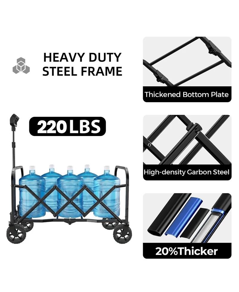 ECHTPeak Expandable Dual-Layer Utility Wagon, Extra Storage Space, with 52" All Terrain Wheels, 220lbs Capacity, for Camping, Shopping