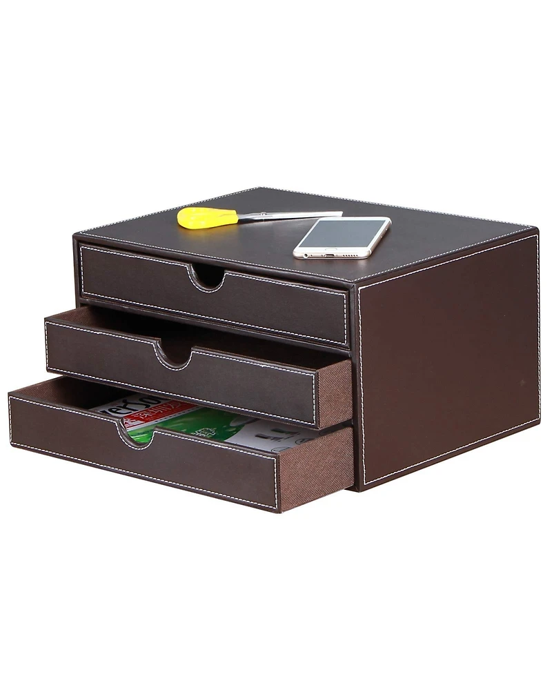 Danrong 3 Drawer Pu Leather Desktop Storage Box A4 File Organizer For Office Supplies
