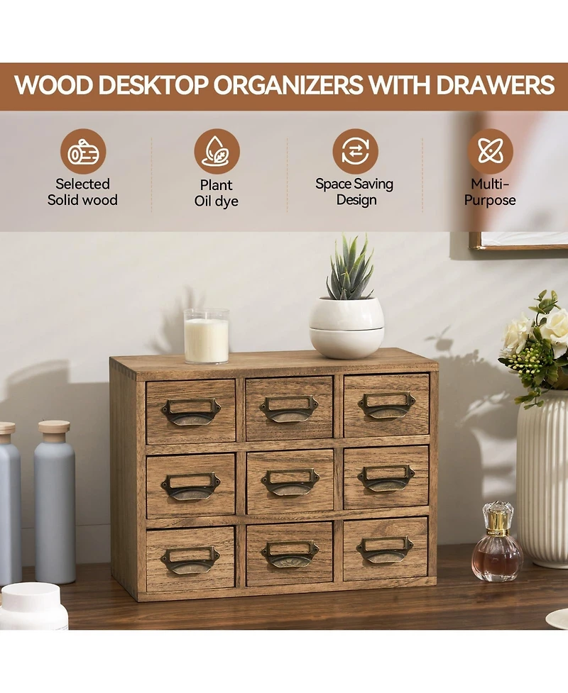 Danrong Solid Wood Desktop Storage Cabinet With Label Handles For Office Supplies And Crafts