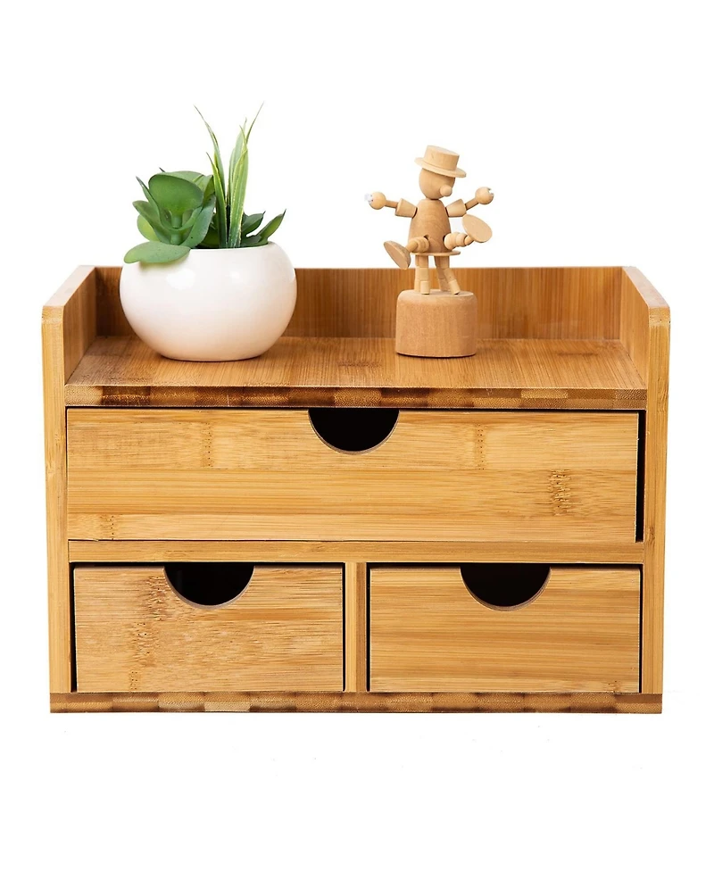 Danrong 3 Tier Wood Desk Organizer With Drawers Multi Use Storage For Office Supplies And Vanity