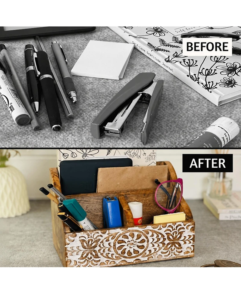 Danrong Wooden 2 Tier Farmhouse Desk Organizer For Office Home Stationery Supplies