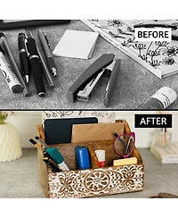 Danrong Wooden 2 Tier Farmhouse Desk Organizer For Office Home Stationery Supplies