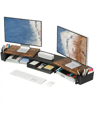 Danrong Dual Monitor Stand Riser With Drawer Pen Holders Desk Organizer