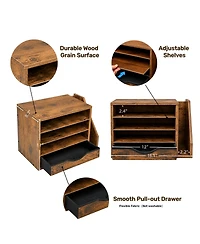Danrong Brown Wooden Desk Organizer With Drawers 4 Tier Multi Function Office Storage