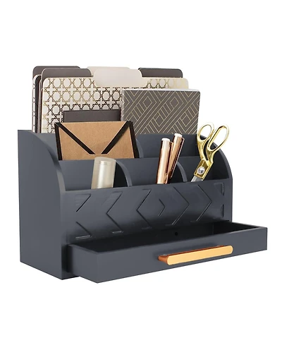 Danrong Wood Desk Organizer with Drawer Adjustable Partitions Countertop Storage
