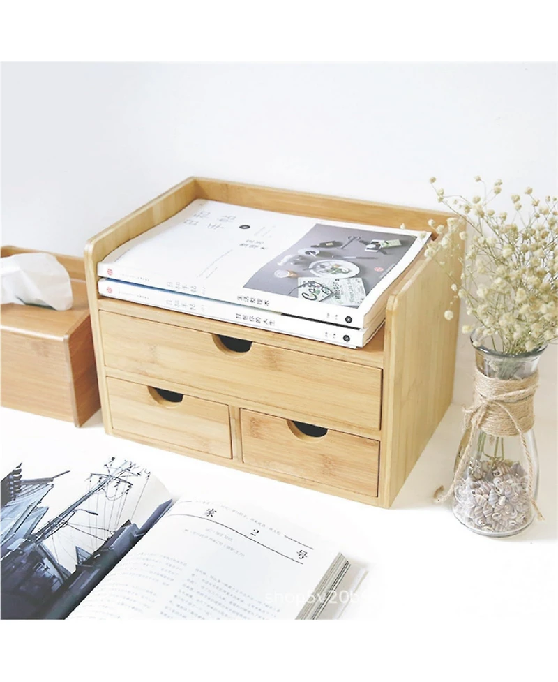 Danrong 3 Drawer Desk Organizer With Open Shelf Makeup Storage Tabletop For Home Office Bathroom