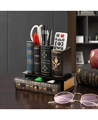 Danrong Wooden Library Book Design Pen Holder With Drawer Desk Organizer