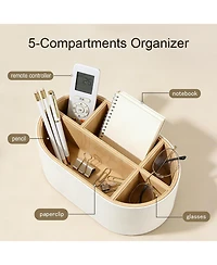 Danrong Pu Leather Oval Desk Organizer Multifunctional Storage For Office And Home