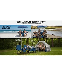 ECHTPeak Portable Double Folding Beach Chair Set with Umbrella, 2-Person Outdoor Camping Chair with Cup Holders, Foldable Patio Chair