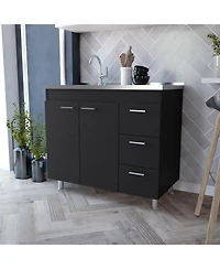 Fm Furniture Darien Melamine Base Cabinet, Three Drawers And Stainless Steel Top