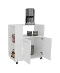 Fm Furniture Linden Kitchen Cart with Microwave Shelf, Open Storage, and Two-Door Cabinet