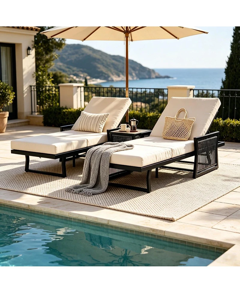 Asagikoiai 5-Position Adjustable Outdoor Chaise Lounge with 3-Fold Cushion for Pool or Backyard