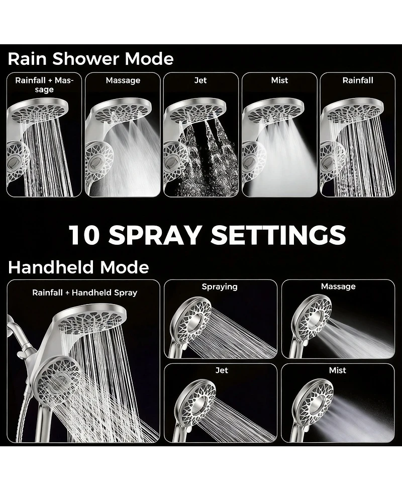 Cyqbd Rain Shower Head Handheld Dual 10 Spray Modes Knob Selector