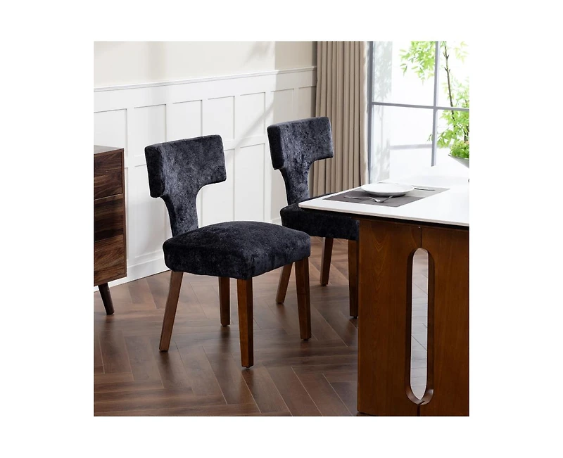 Flynama Set of 2 Chenille Mid Century Dining Chairs, Upholstered Kitchen Chairs