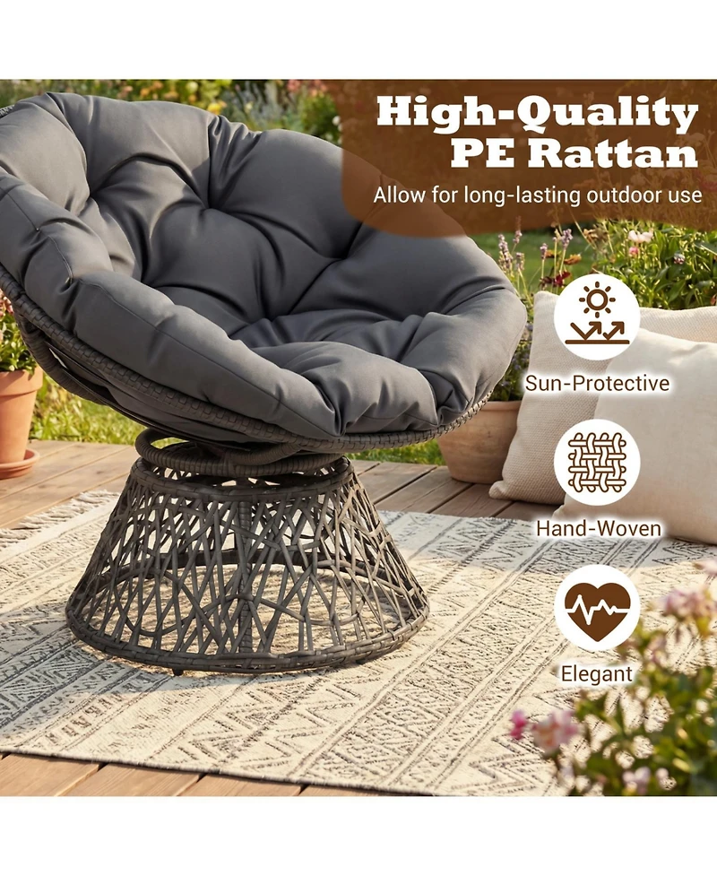 Slickblue Wicker Papasan Lounge Chair with 360degree(s) Swivel Base and Thick Cushion