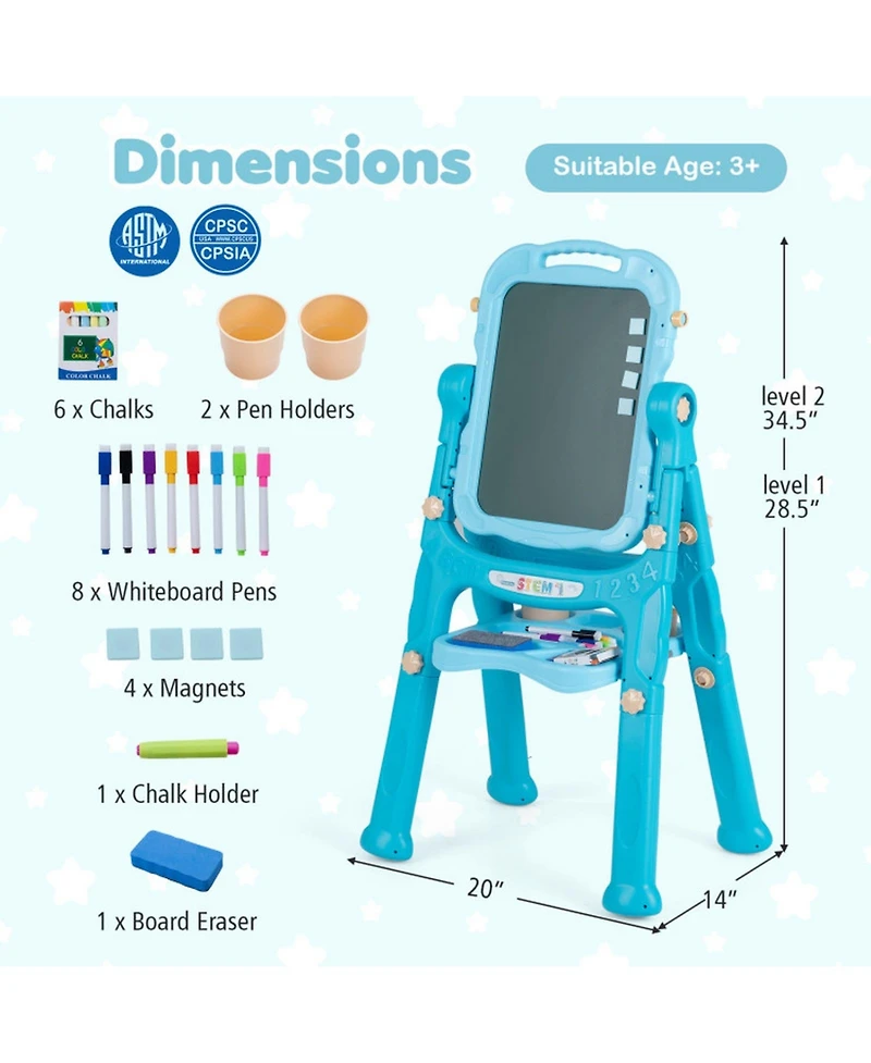 Sugift 4-in-1 Kids Art Easel with Adjustable Height and Magnetic Board