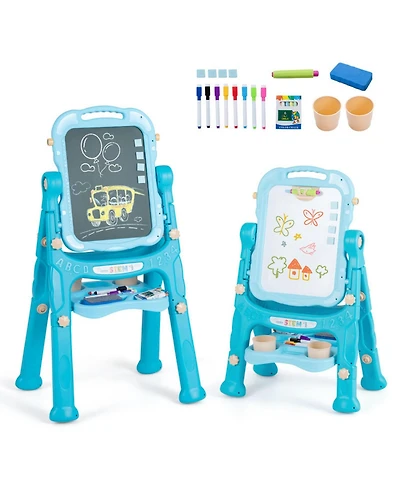 Sugift 4-in-1 Kids Art Easel with Adjustable Height and Magnetic Board