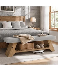 Tribesigns 55" Solid Wood Shoe Bench with Cushion, 2-Tier Upholstered