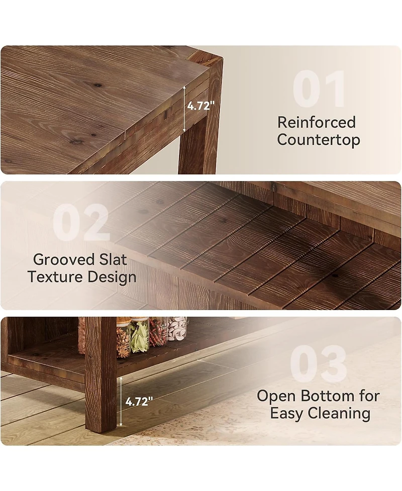 Tribesigns 59" Solid Wood Kitchen Island with Open Shelves