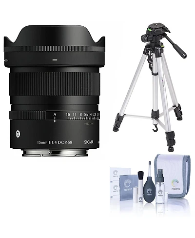 Sigma 15mm f/1.4 Dc Contemporary Lens for Sony E w/ Takama 3 Sec Tripod W/3-way Head, Pro Optic Cleaning Kit