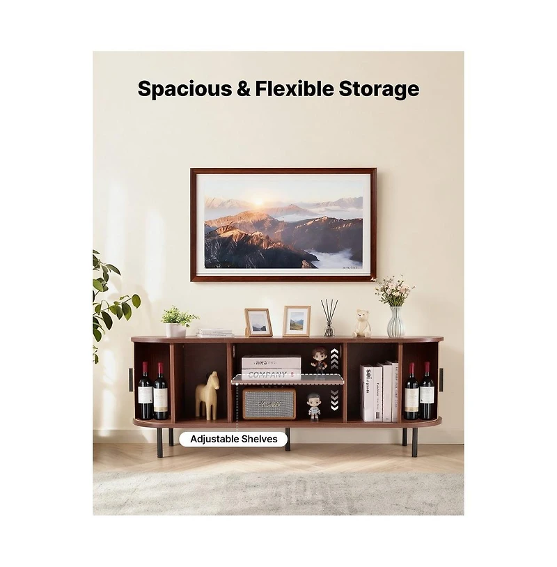 Slickblue Television Stand with Rolling Door and Adjustable Shelves, Media Console for Living Room