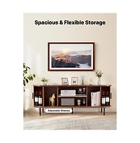 Slickblue Television Stand with Rolling Door and Adjustable Shelves, Media Console for Living Room