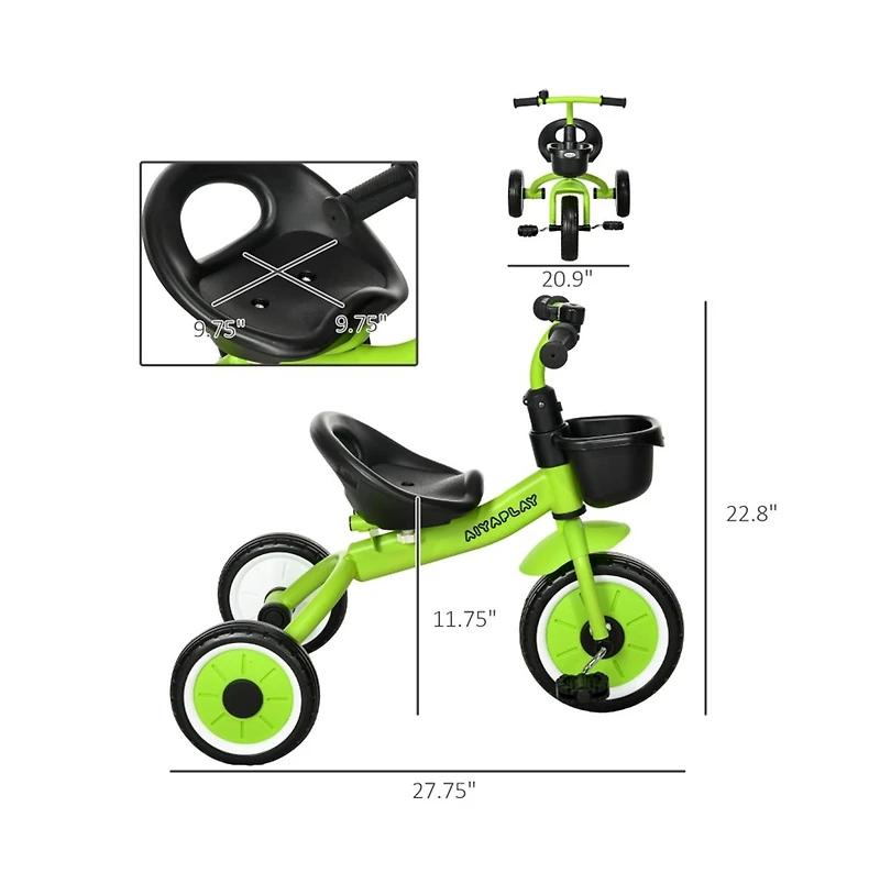Sevorley 3-Wheel Tricycle with Adjustable Seat, Safety Belt, Ages 2-5 Years