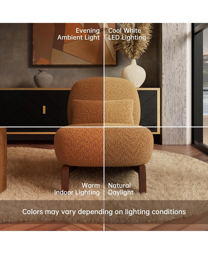 Morden Fort Cloud-Soft Caramel Boucle Armless Accent Chair Upholstered Living Room Side Chairs with Waist Cushion