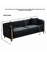 Streamdale Furniture 81" Velvet Chesterfield Sofa with Gold Legs
