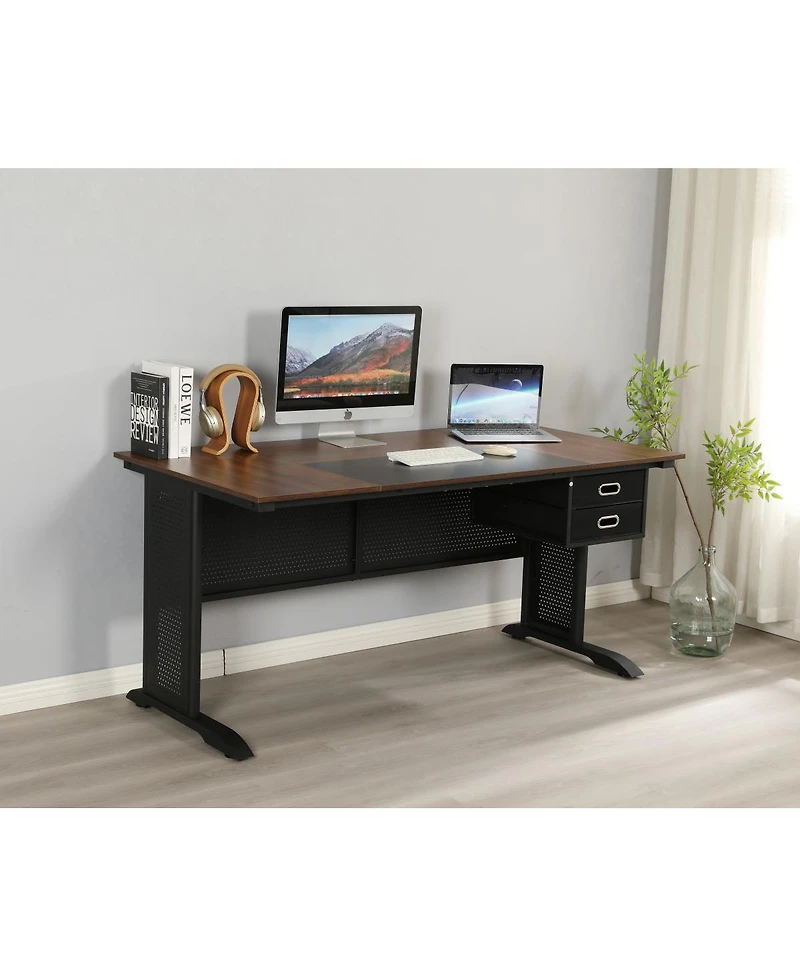 Streamdale Furniture 63" Modern Computer Desk with 2 Drawers and Metal Frame