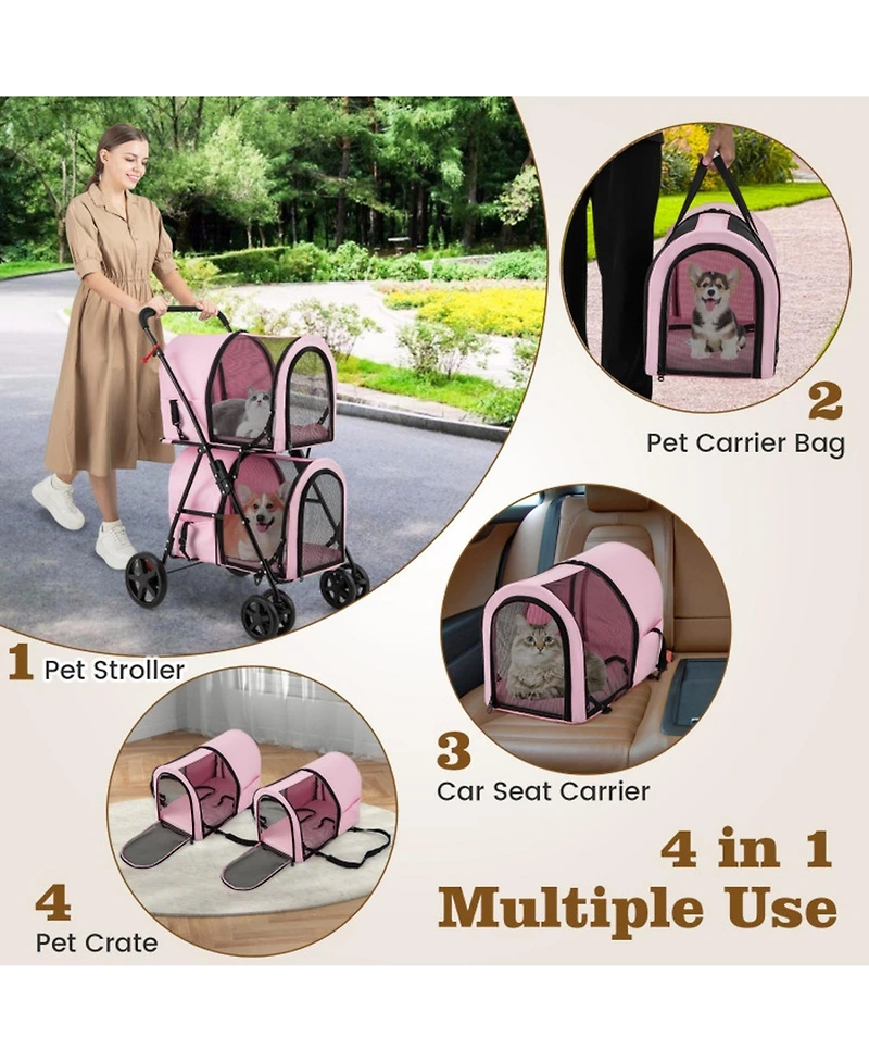Sugift 4-in-1 Double Pet Stroller with Detachable Carriers and Travel Carriage for Two Pets