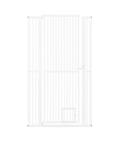 Sugift Extra Tall Pet Gate 67.5 Inch Heavy-Duty Metal Barrier with Adjustable Width and Lockable Small Door