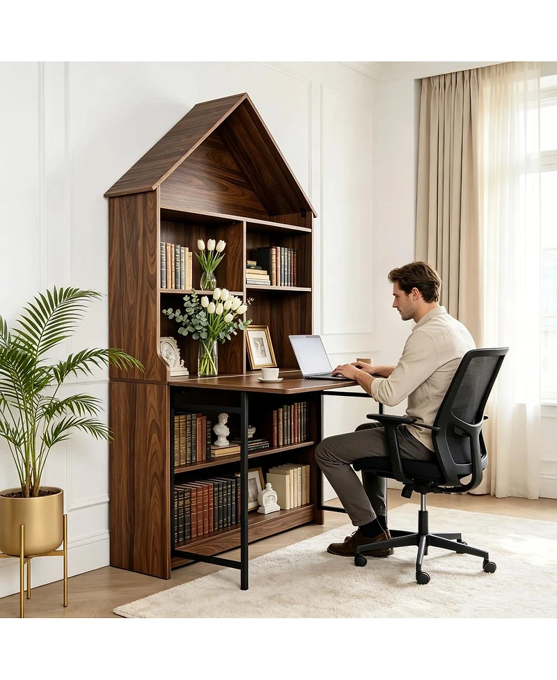 Streamdale Furniture Folding Craft Desk with Storage Shelves and Bookshelf Convertible