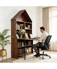 Streamdale Furniture Folding Craft Desk with Storage Shelves and Bookshelf Convertible