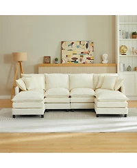 Streamdale Furniture Modular 4-Seater U-Shaped Chenille Sectional Sofa with Ottoman