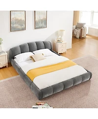 Streamdale Furniture Queen Chenille Upholstered Platform Bed Frame, Curved Headboard