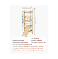 Slickblue 8 in 1 Wooden Wall Gym Ladder with Swing and Climbing Accessories, 220 lbs Capacity, Ages 3-10