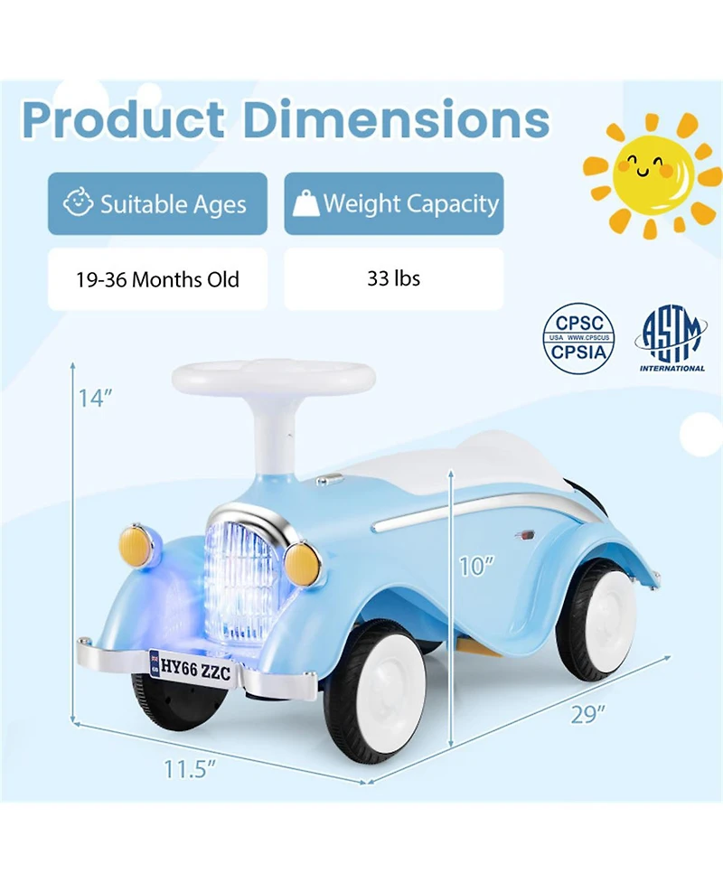 Sevorley Toddler Foot-to-Floor Ride-On Push Car with Horn, Lights and Storage, Ages 19-36 months