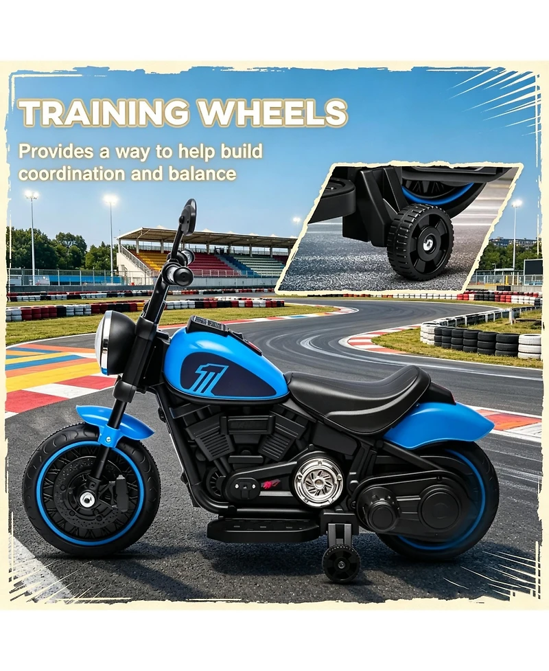Sevorley 6V Rechargeable Ride-On Motorcycle with Training Wheels and Led Lights, Ages 18-36 Months