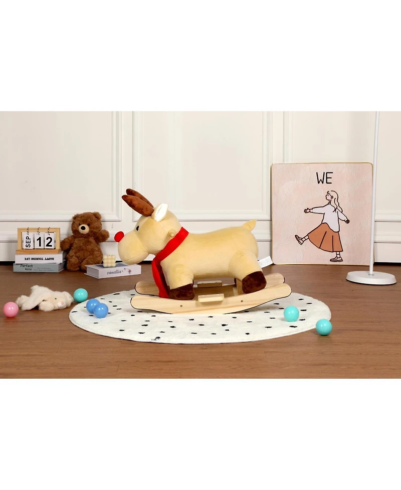Sevorley Kids Plush Moose Rocking Ride-On Toy with Plush Seat, Safety Belt and Sound Effects, Ages 1-3 years