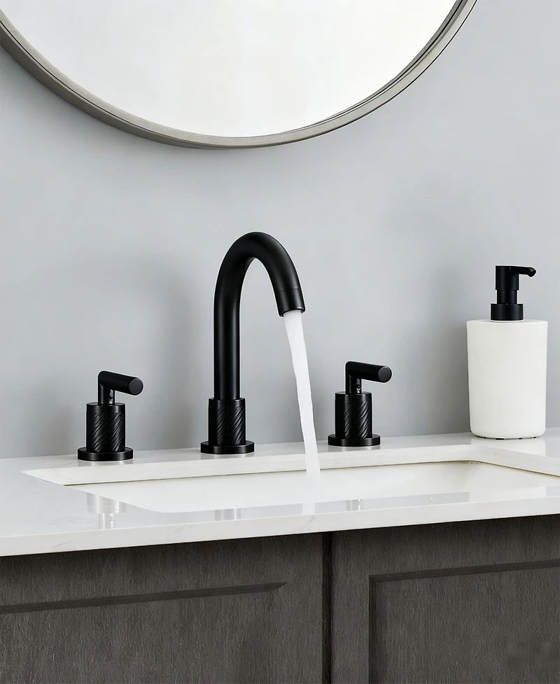 Thirtypeachy Widespread Bathroom Sink Faucet with Dual Handles, 360degree(s) Swivel High Arc Spout and Pop-Up Drain, 3-Hole Deck Mount