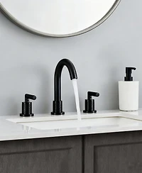 Thirtypeachy Widespread Bathroom Sink Faucet with Dual Handles, 360degree(s) Swivel High Arc Spout and Pop-Up Drain, 3-Hole Deck Mount