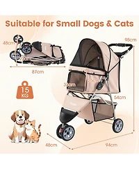 Sugift 3 Wheel Pet Stroller for Small Dogs and Cats with Adjustable Canopy and Storage Basket